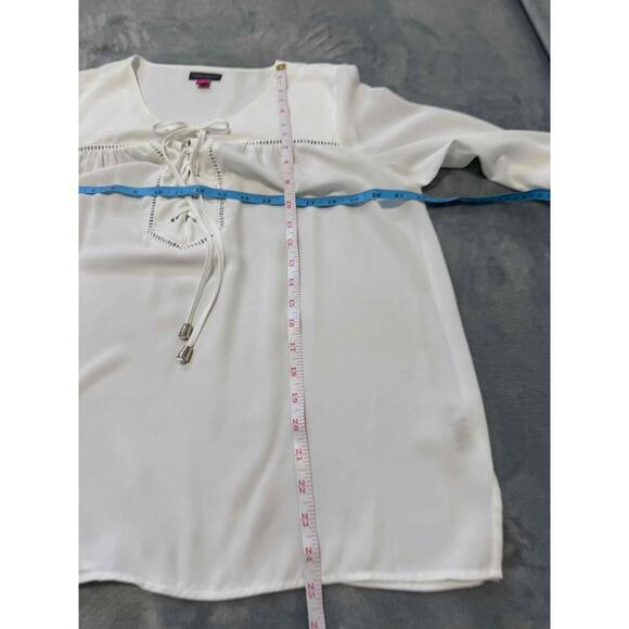 White Long Sleeves Lace Up Front Peasant Blouse Feminine Relaxed Fit Womens M - Picture 7 of 7